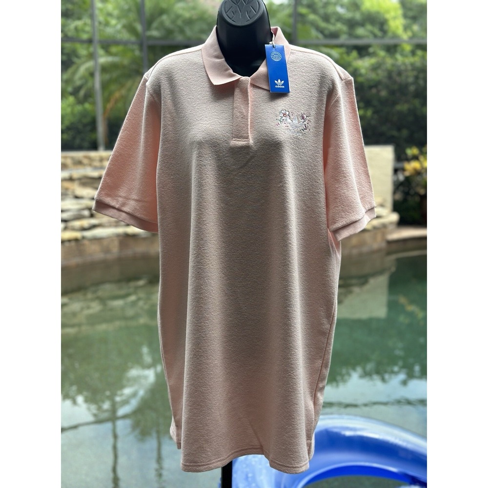 Adidas Women's Pink Polo Dress L IP3754, Knee Length Sporty Chic Fashion
